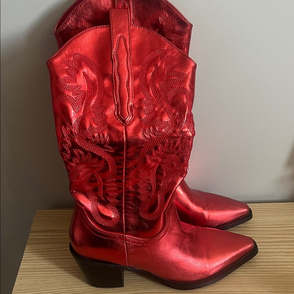 BILLINI DANILO Metallic Red Cowboy Boots - Picture 2 of 4